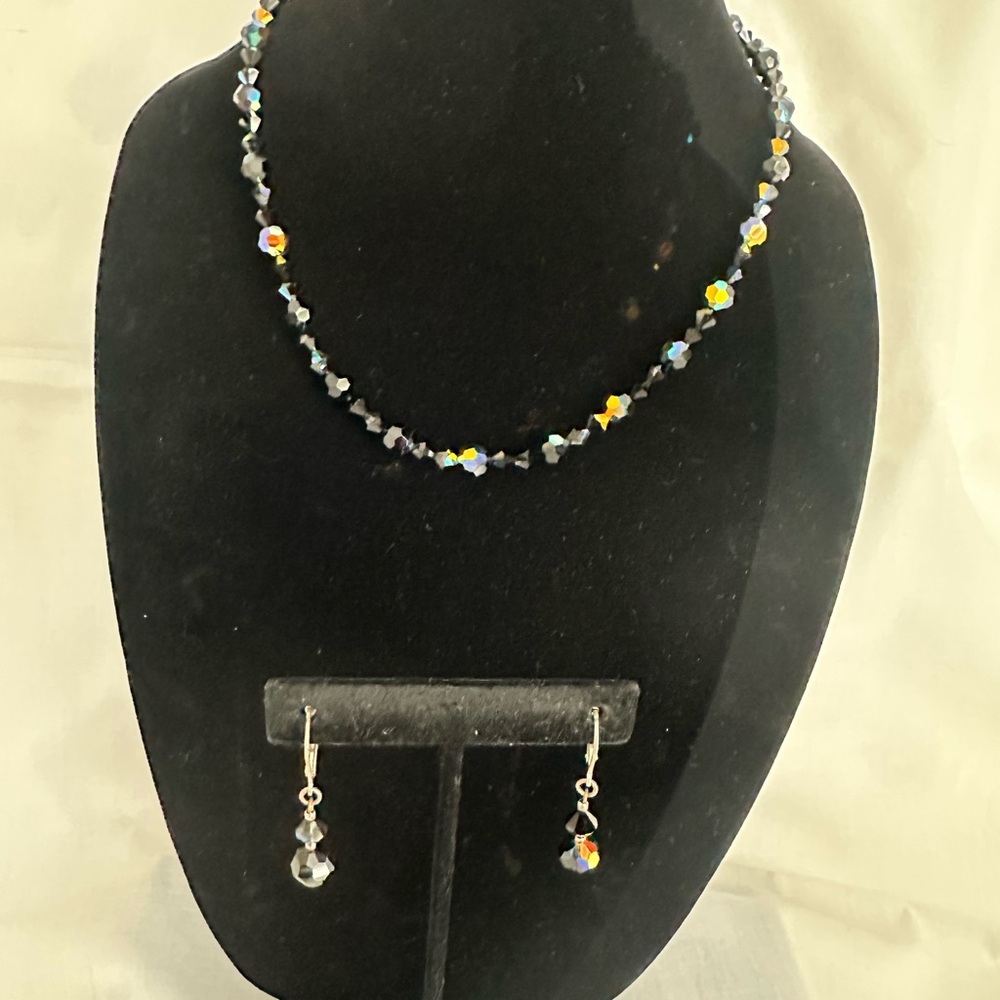 Black Aurora Borealis Necklace & Earrings